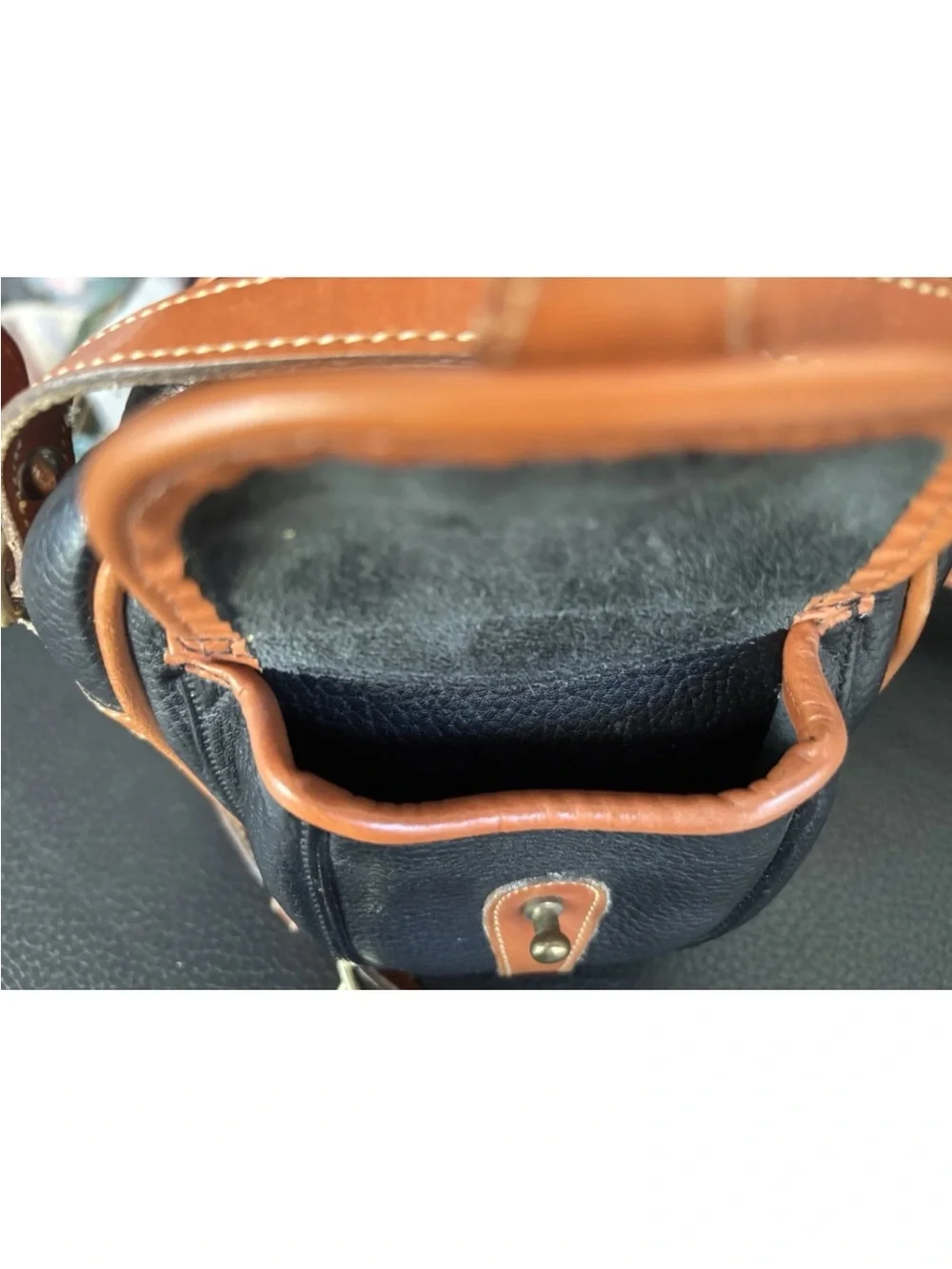 Dooney & Bourke Black Pebbled Leather Mini Crossbody with Tan Trim